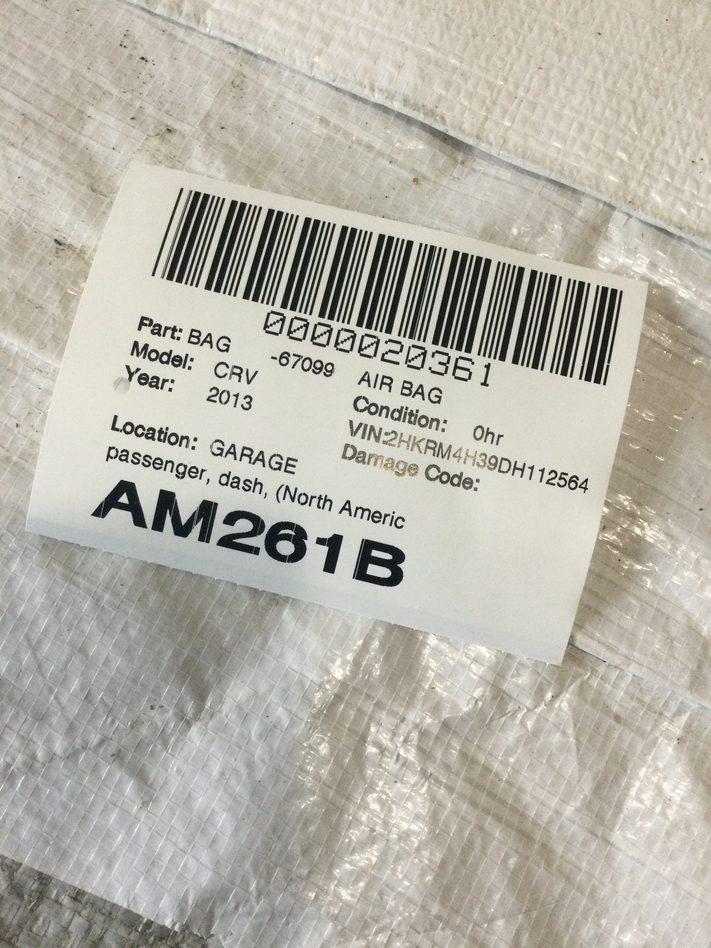 HONDA CR-V 2013-2017 OEM  AIRBAG PASSENGER RIGHT DASH