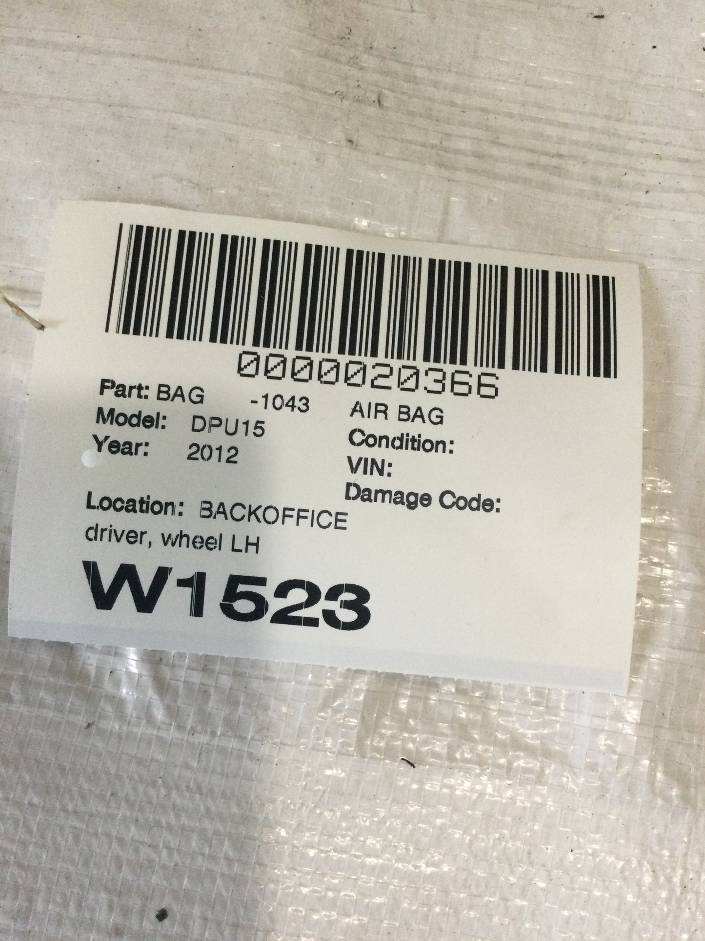 11-12 Dodge RAM OEM Driver Airbag P1EF19XDVAG 164908