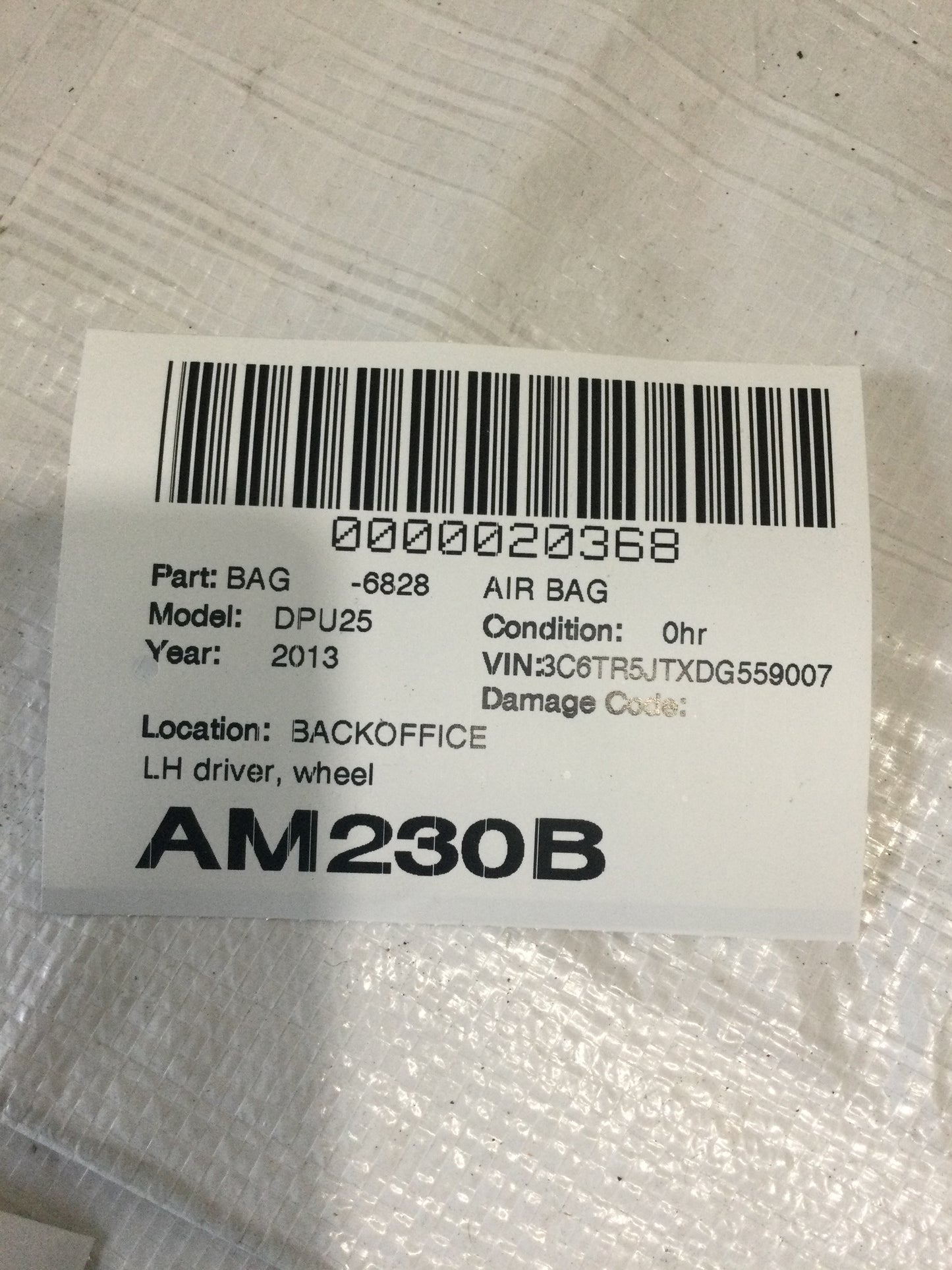 13-18 Dodge RAM OEM MOPAR Driver Bag P1EF19DX9AH