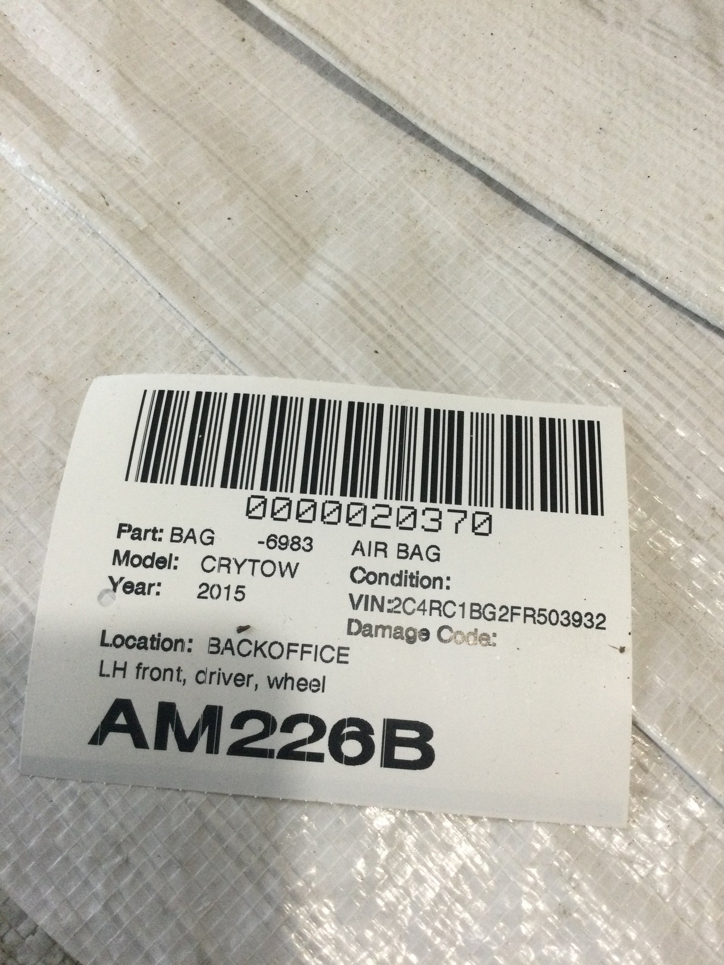 13-16 TOWN COUNTRY FRONT LEFT DRIVER STEERING WHEEL AIRBAG AIR BAG P1QK22DX9AG