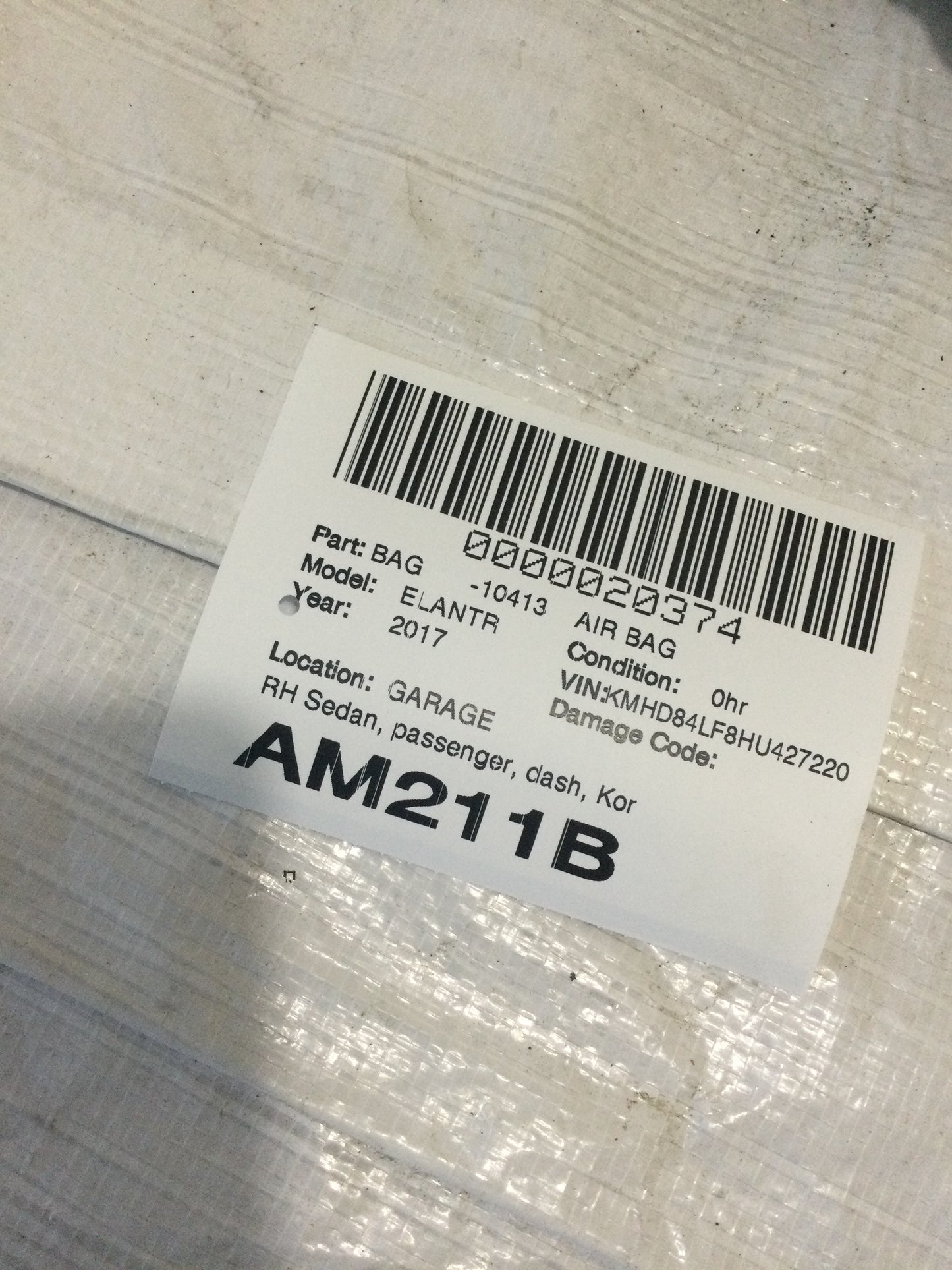 2016-2020 Hyundai Elantra 84530F2500 Air Bag Assembly-Passenger