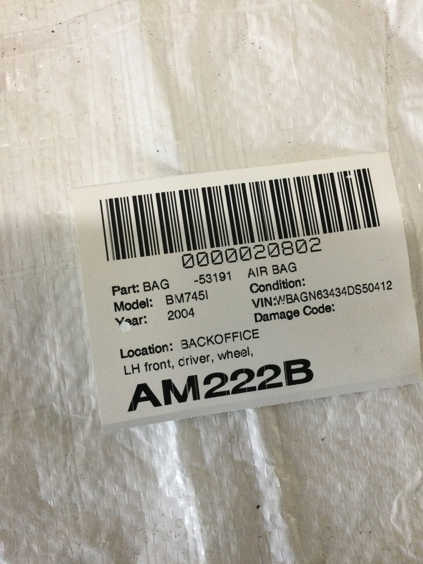 2004-2008 BMW 7 E65 E66 Steering wheel airbag 6024259 336761775030