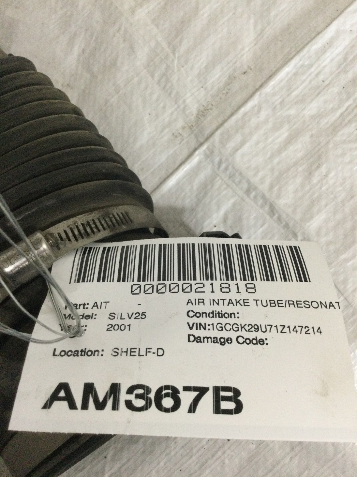 2001 Chevrolet Silverado 2500 Air Intake Duct Tube Hose OEM