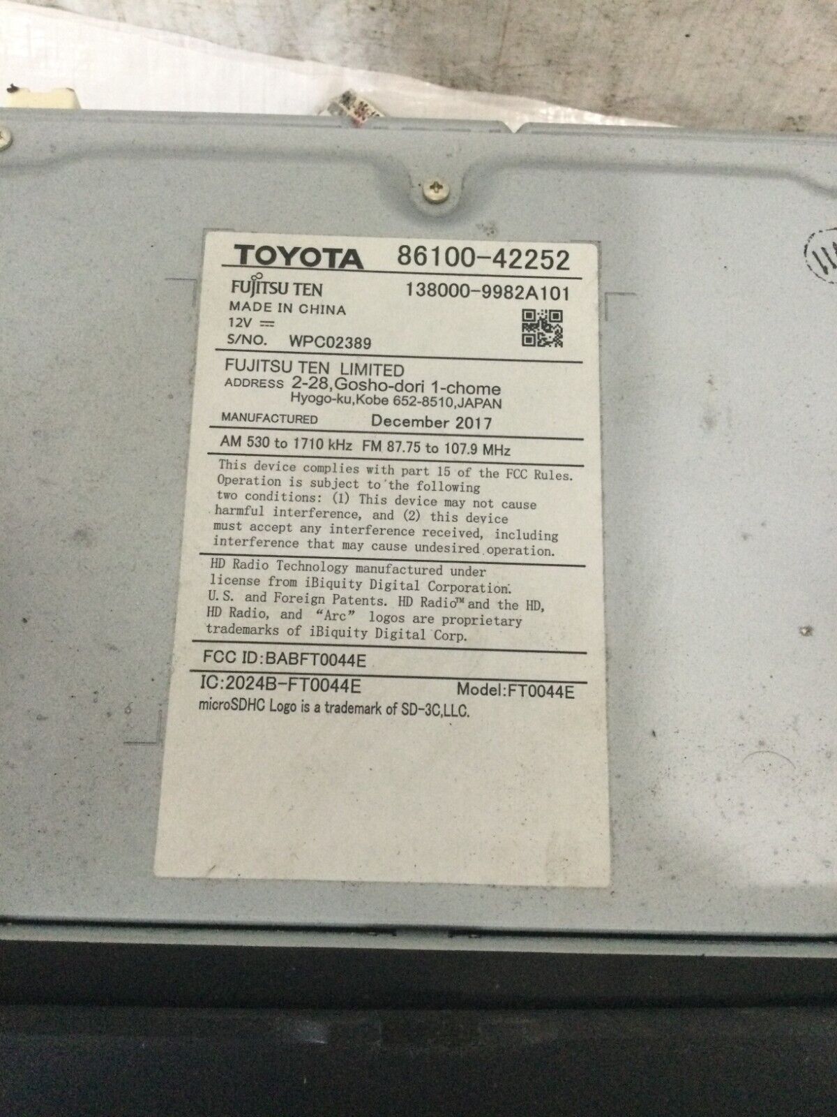 2018 Toyota RAV4 Display Radio Receiver W/ Navigation 86100-42252 OEM