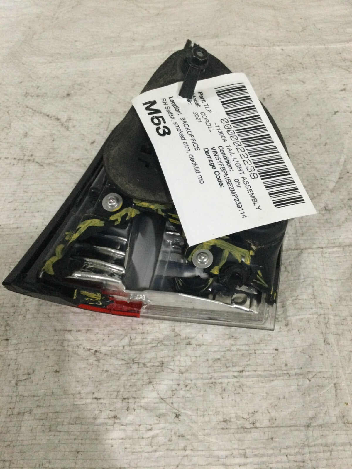 2021 Toyota Corolla Right Passenger Side Tail Light OEM MARKED DAMAGE