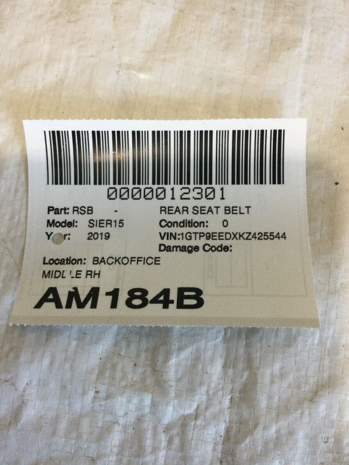 2019-2022 GMC Sierra 1500 Rear Center Seat Belt & Retractor 84506478 OEM