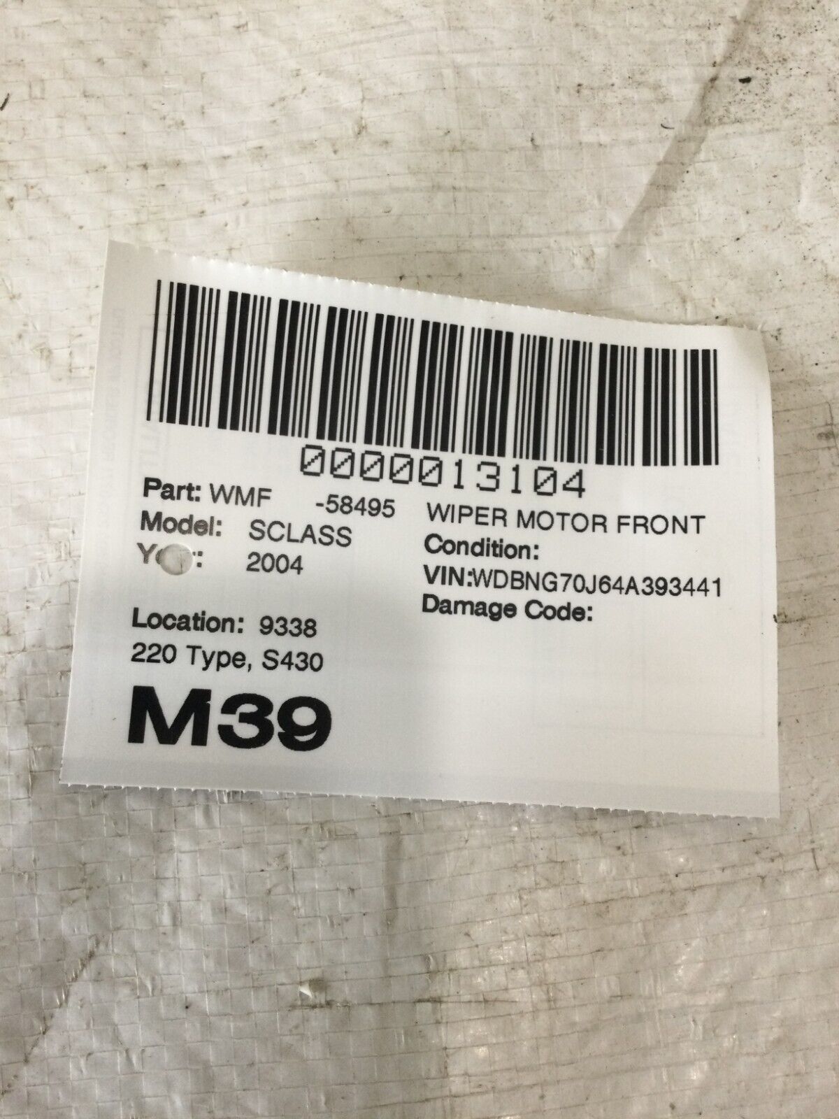 2004 Mercedes-Benz S-Class Windshield Wiper Motor Linkage 0390241435 OEM