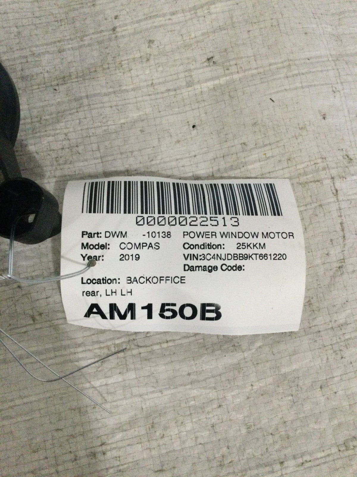 2017-2022 Jeep Compass Rear LH Power Window Regulator Motor OEM C54626-101