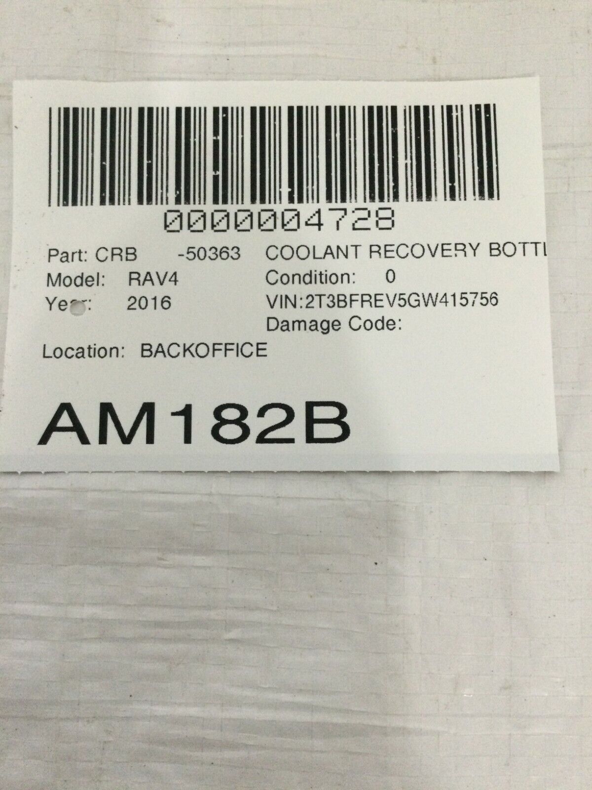 2016 Toyota RAV4 Coolant Recovery Reservoir Bottle OEM