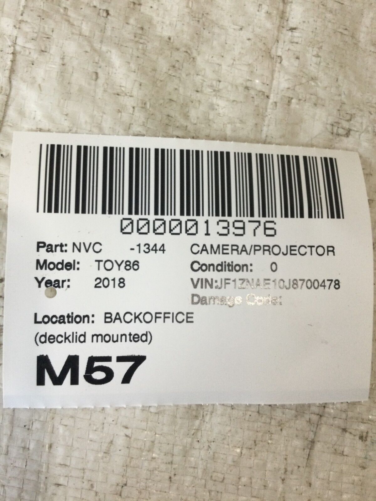 2018 Toyota 86  Back Up Rear View Camera  OEM