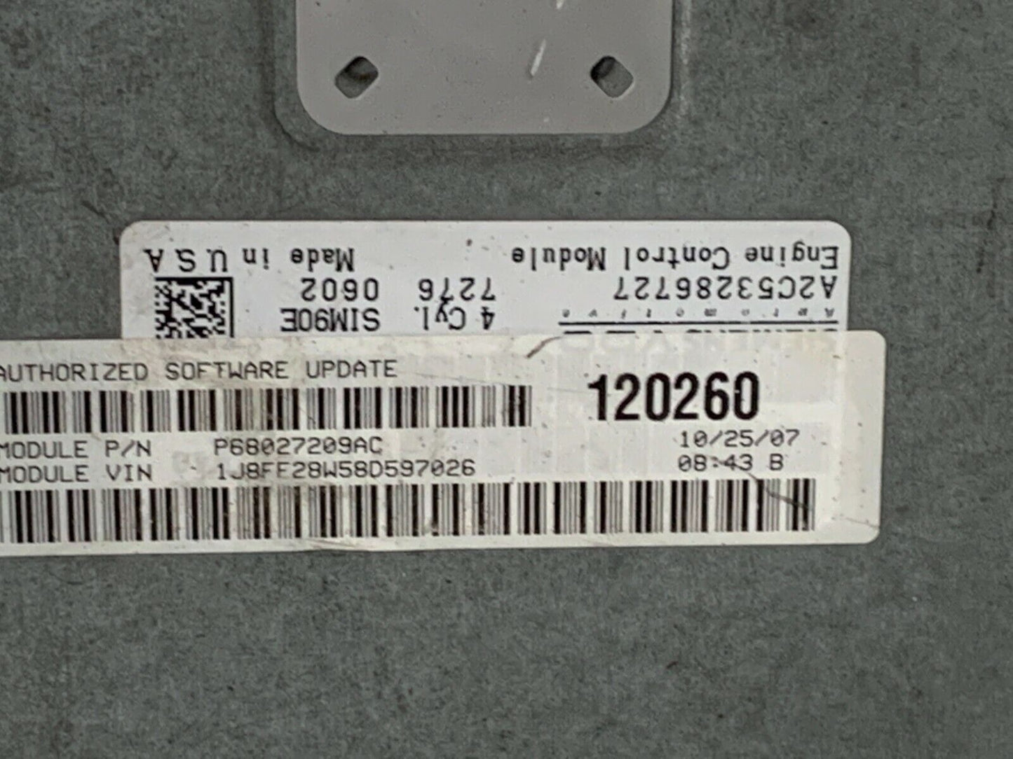 2007-2008 Jeep Compass Dodge Caliber Patriot ECM ECU Module 68027209AC 2.4L