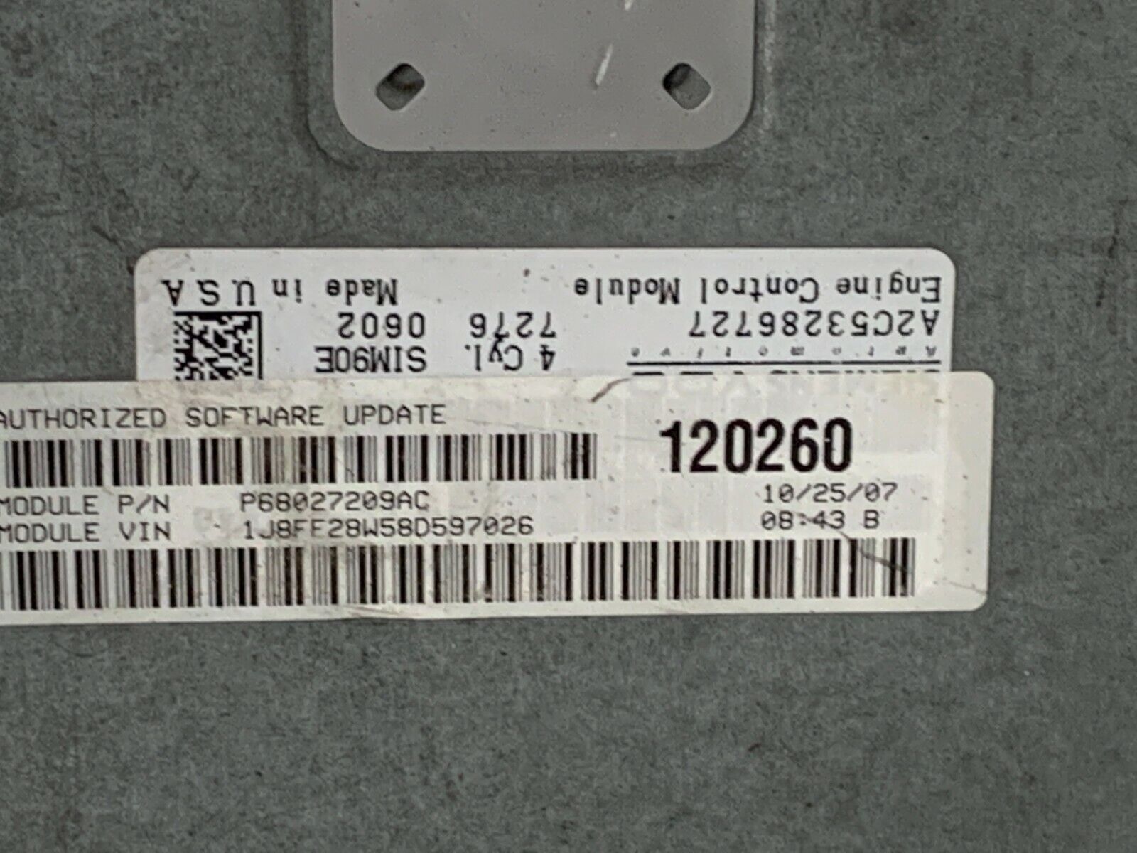 2007-2008 Jeep Compass Dodge Caliber Patriot ECM ECU Module 68027209AC 2.4L
