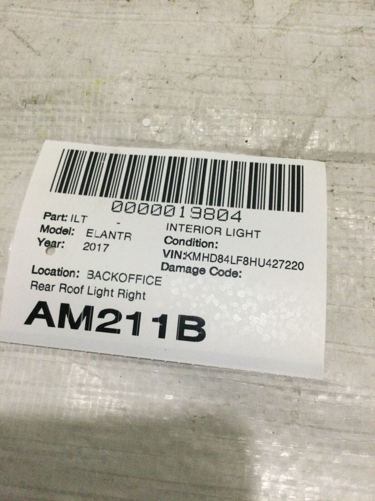 2017 Hyundai Elantra Rear Roof Light Lamp Right OEM