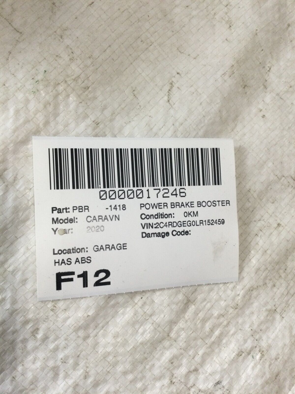 2020 Dodge Grand Caravan Power Brake Booster W/ Reservoir OEM