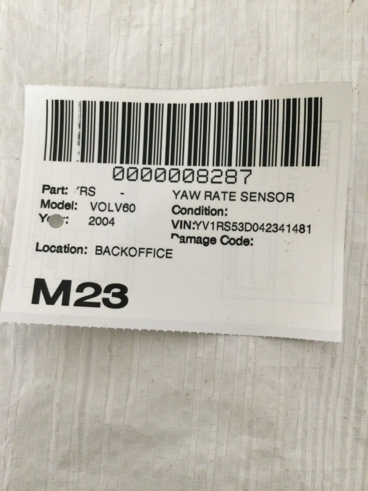 2006 Volvo S60 Yaw Rate Sensor OEM