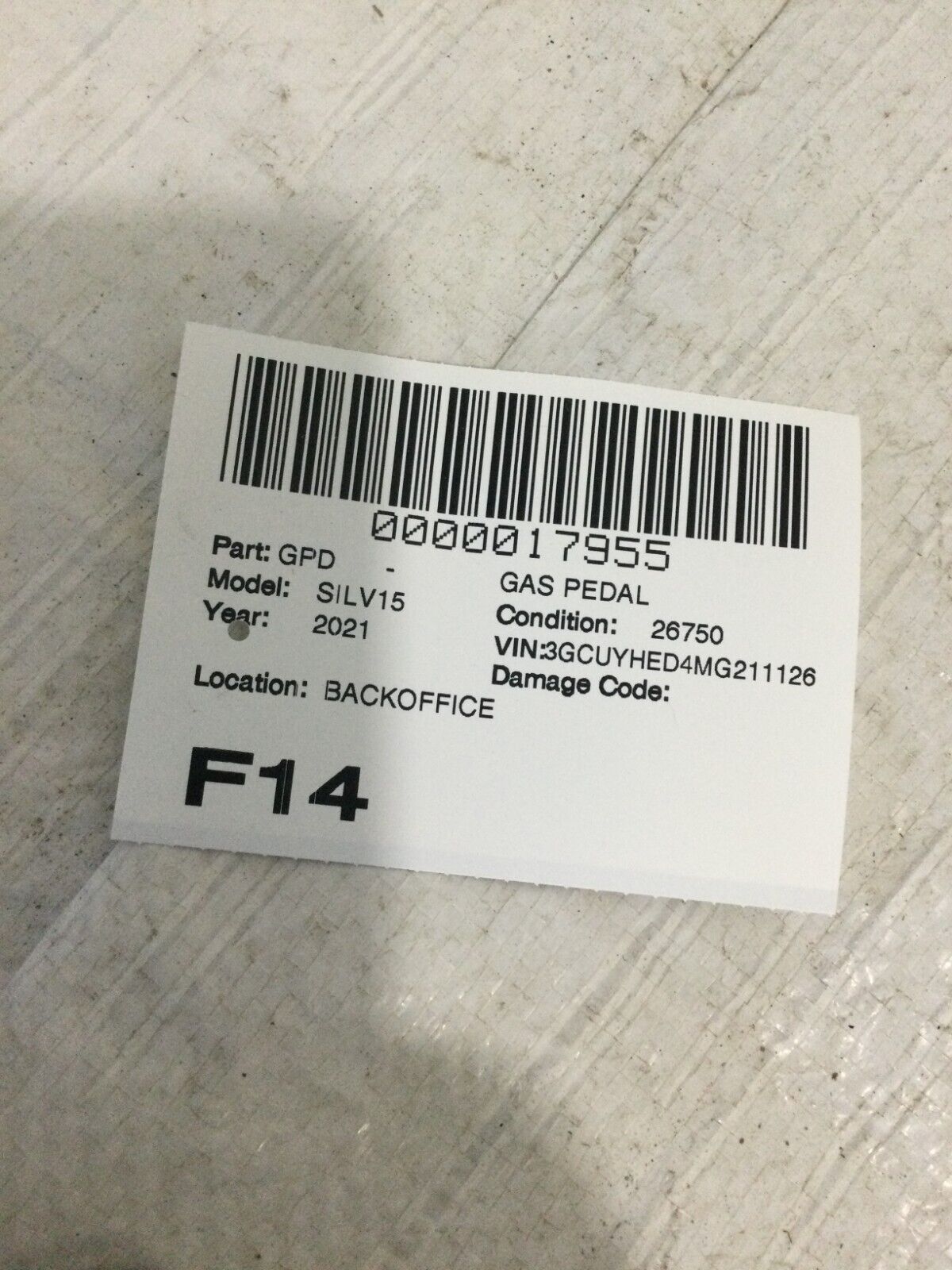 2021 Chevrolet Silverado 1500 Accelerator Gas Pedal OEM