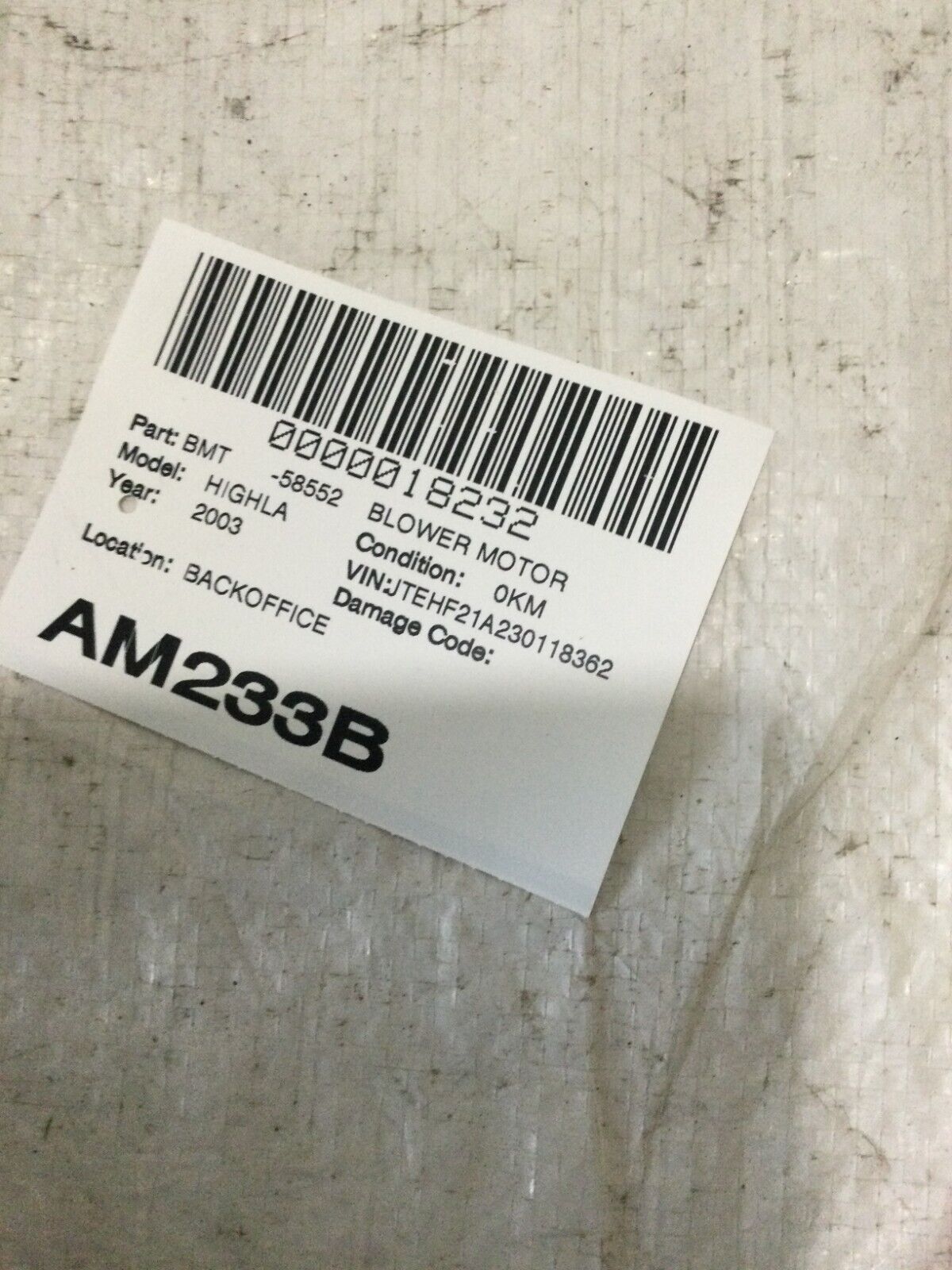 2003 Toyota Highlander  A/C Heater Blower Motor OEM