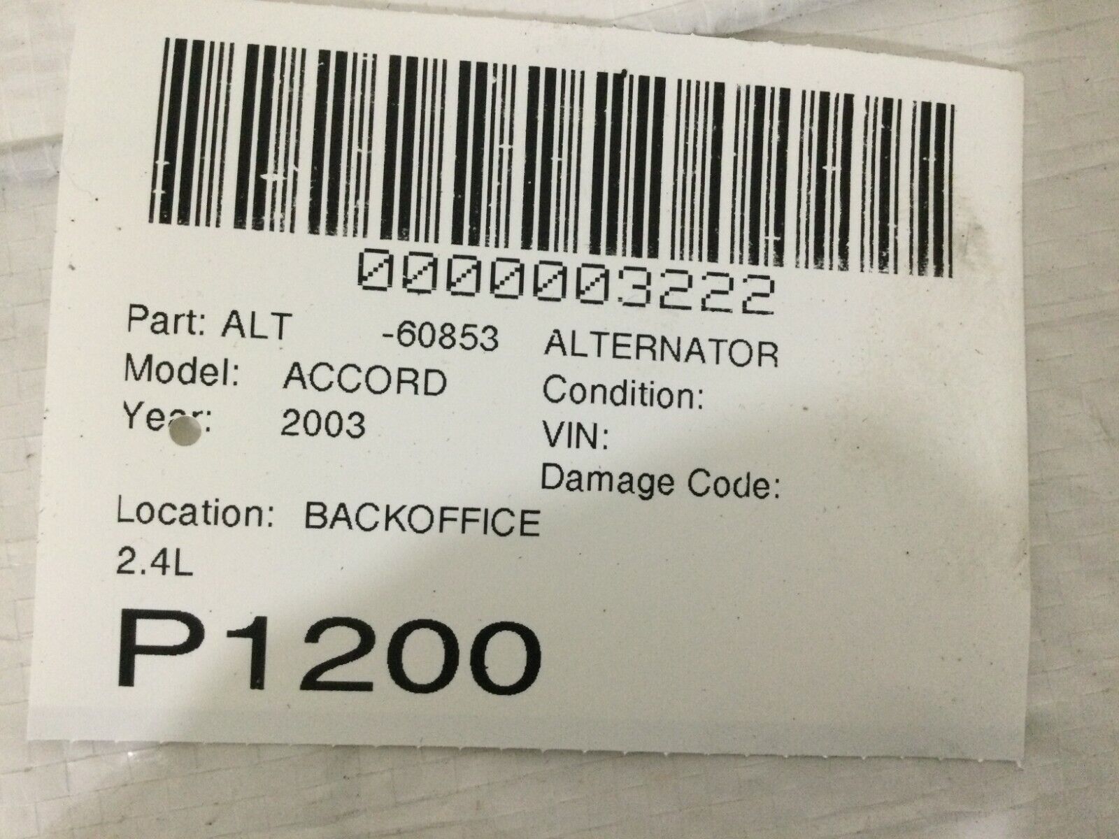 2003 Honda Accord Alternator Motor 2.4L OEM