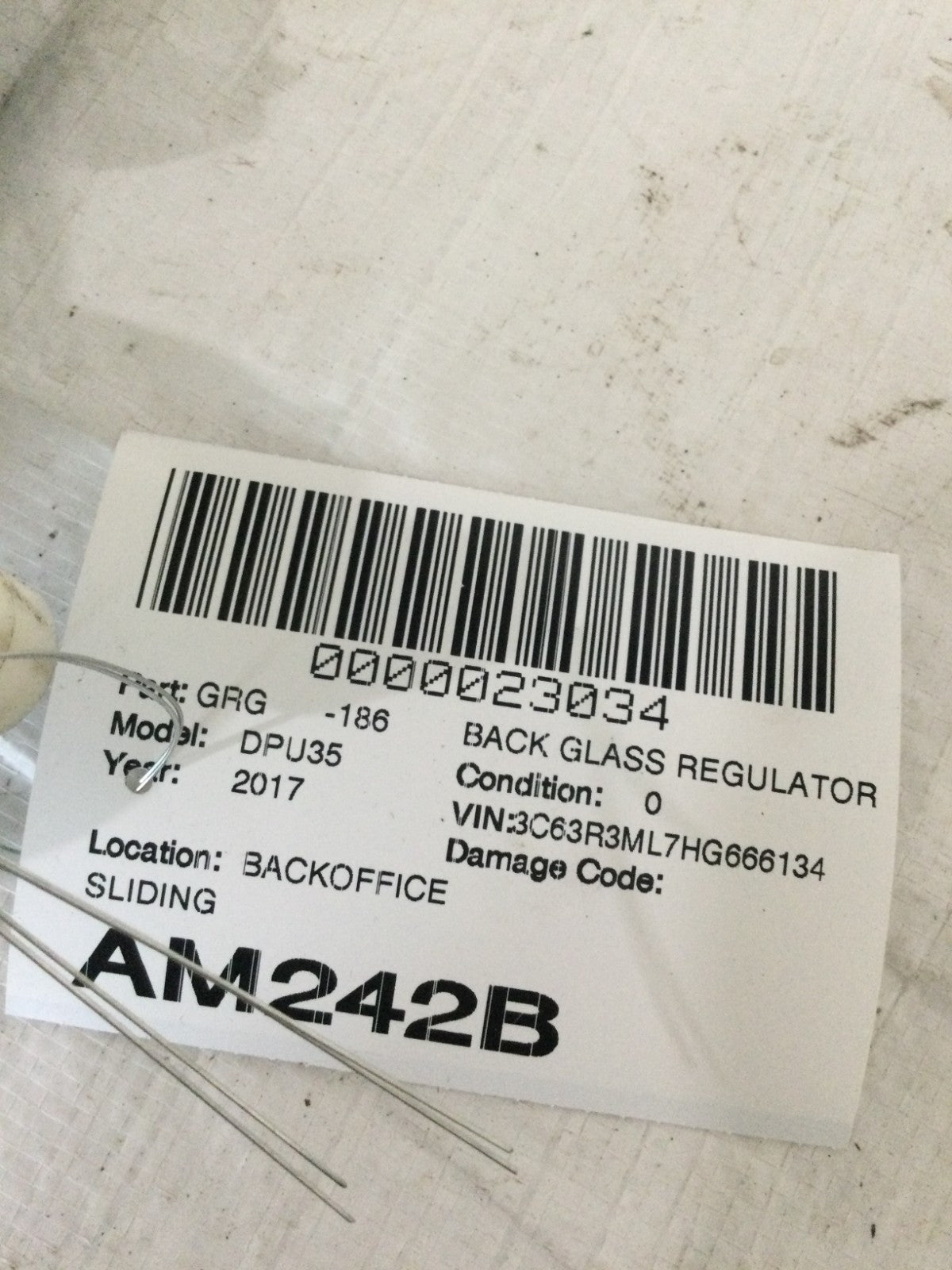 2017 Dodge Ram 3500 Rear Sliding Window Back Glass Motor OEM 512102AE