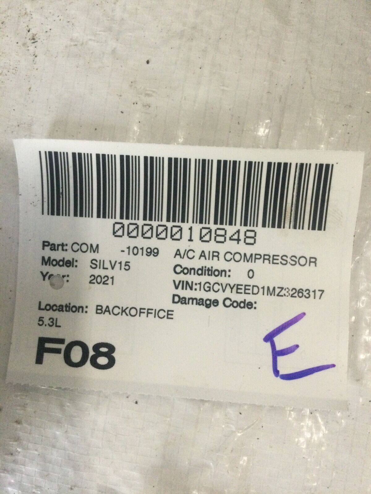 2019-2022 Chevrolet Silverado 1500 A/C Compressor  84381868 OEM 5.3L