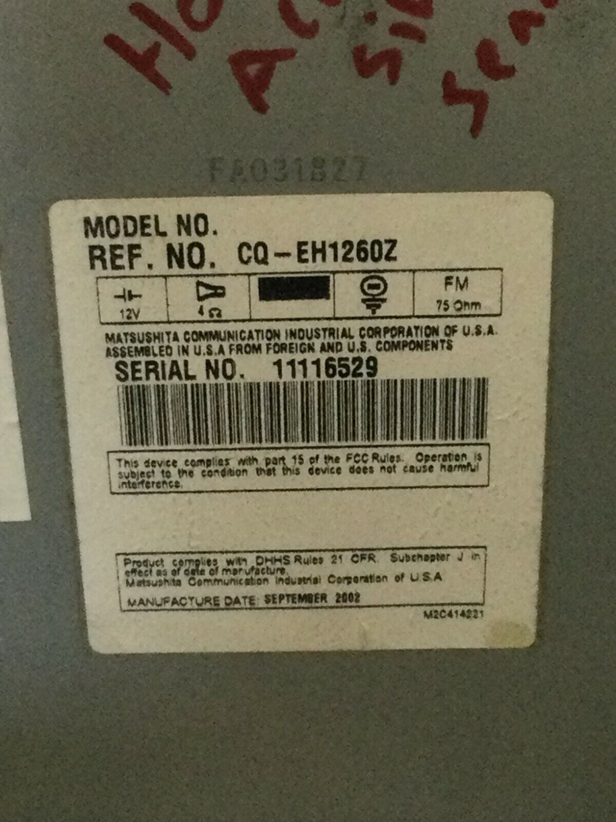 2003 Honda Accord AM FM 6 Disc CD Changer Player OEM