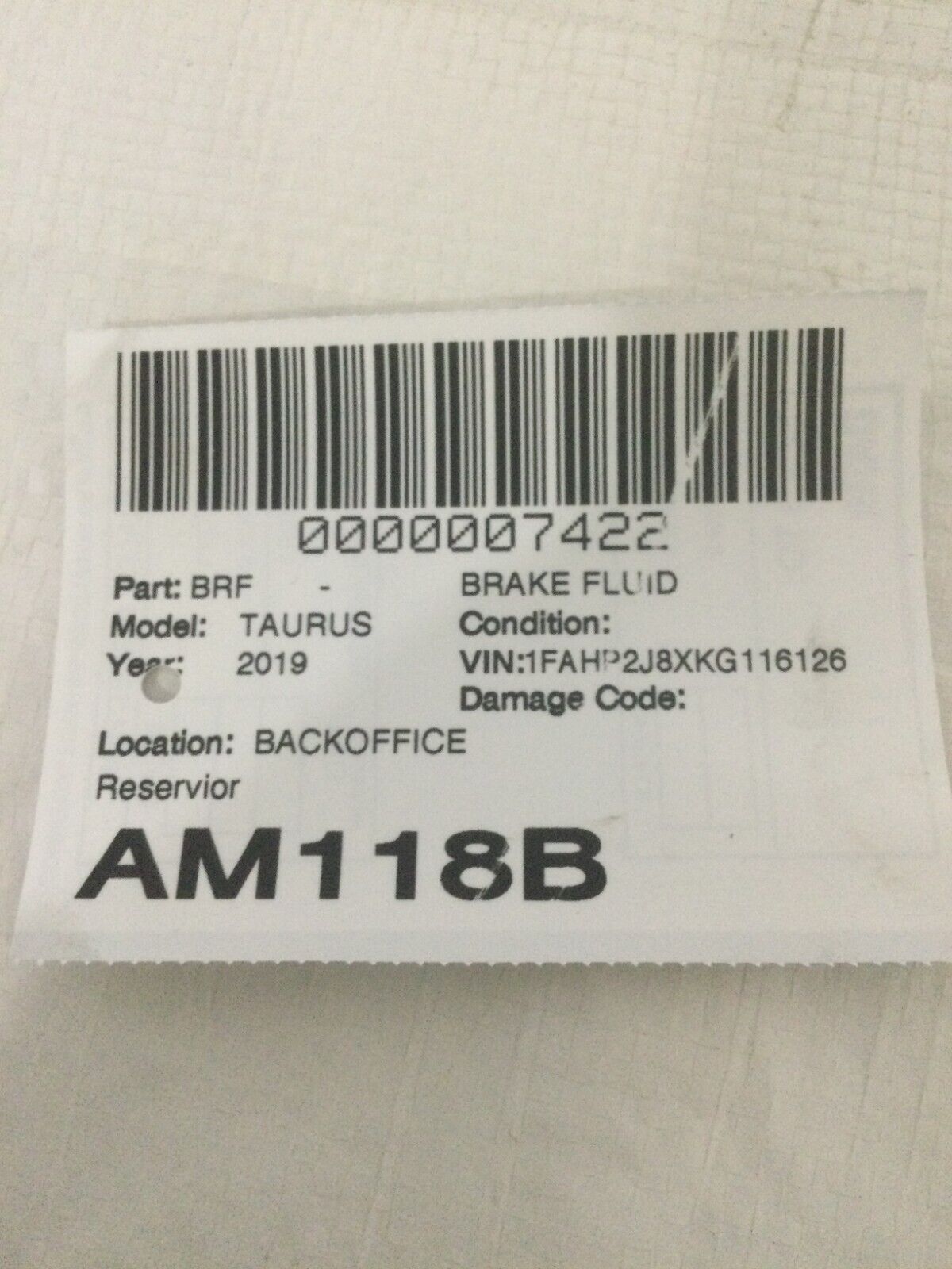 2019 Ford Taurus Brake Fluid Reservoir OEM DG1A-2K115-AA