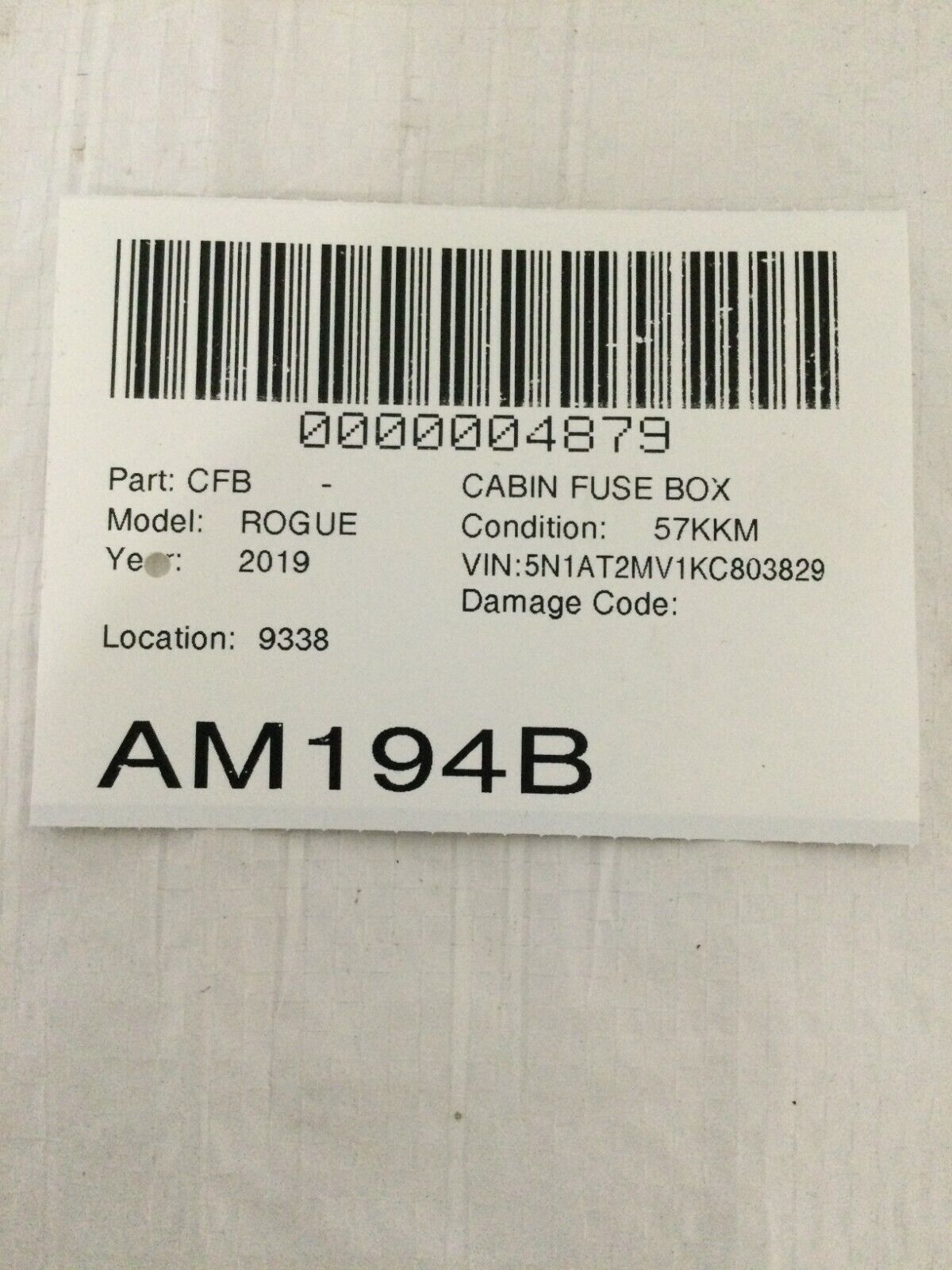 2019 Nissan Rogue Cabin Fuse Box OEM