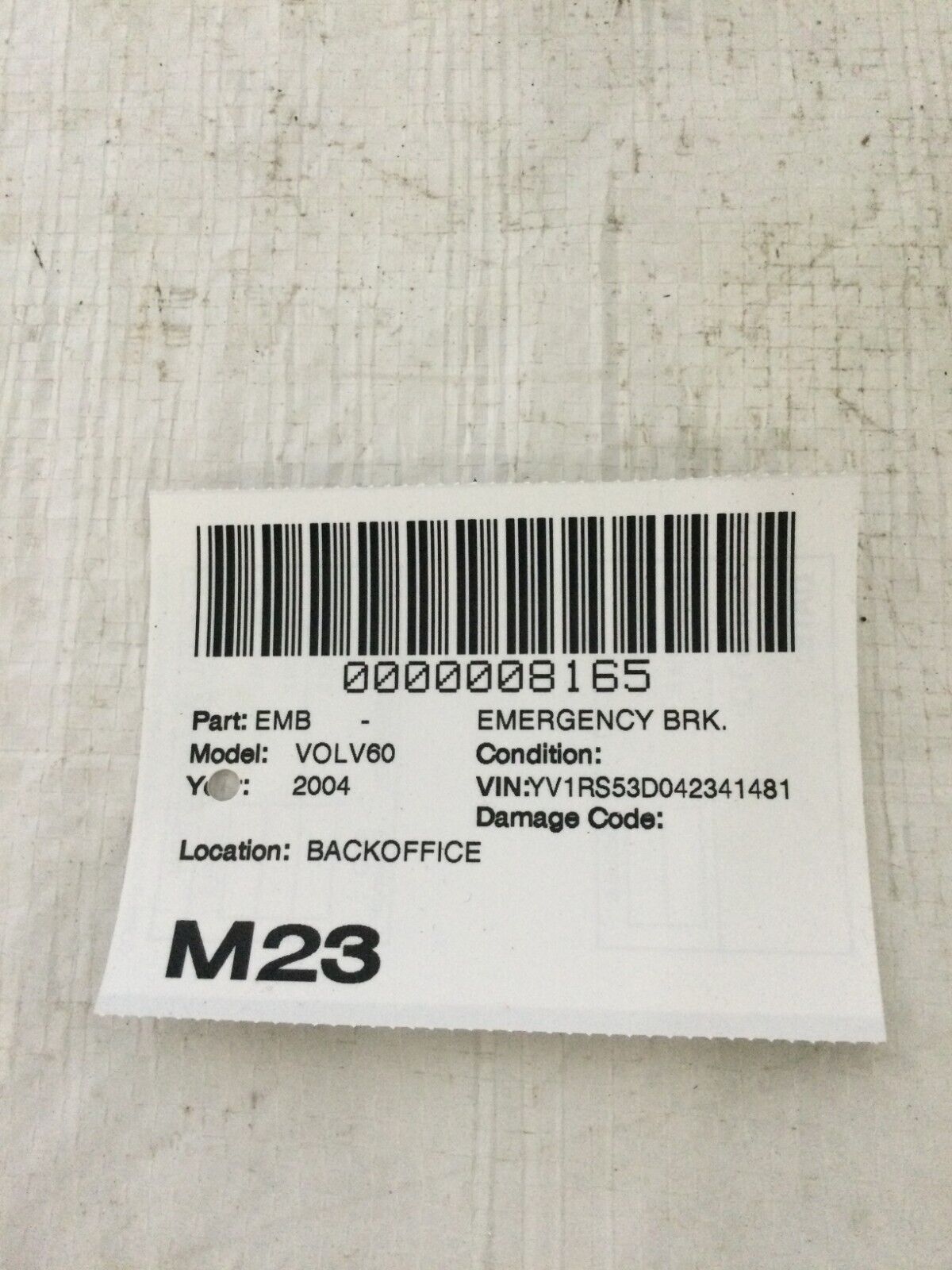 2004 Volvo S60 Emergency Hand Parking E Brake Handle OEM