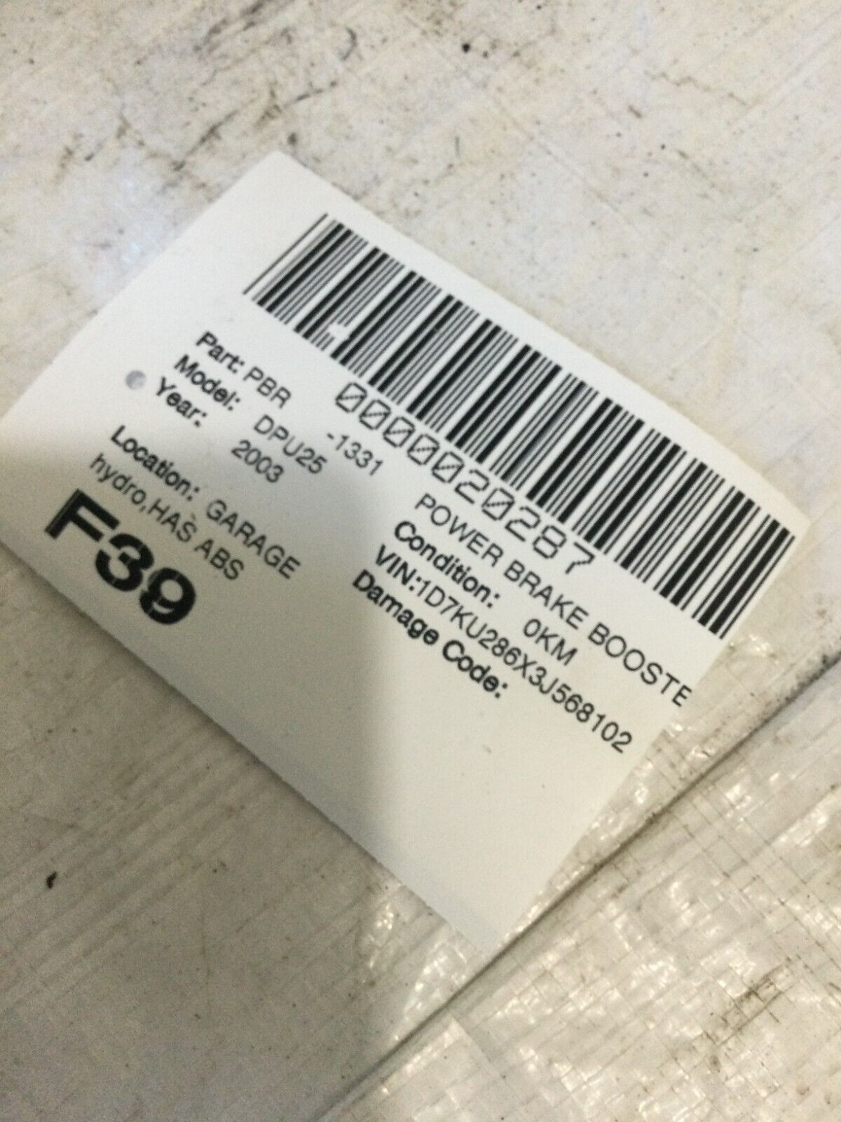 2003 Dodge Ram 2500 Power Brake Booster W/ Reservoir OEM