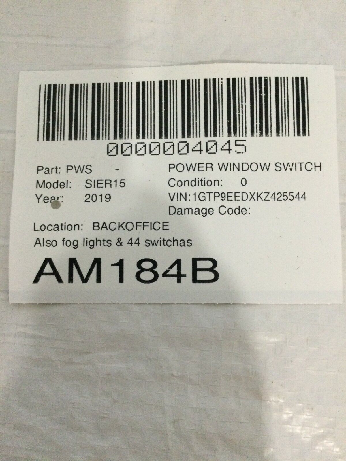 2019 GMC Sierra 1500 Headlight Fog Light 4WD Switch W/ Trim Pad Air Vent OEM