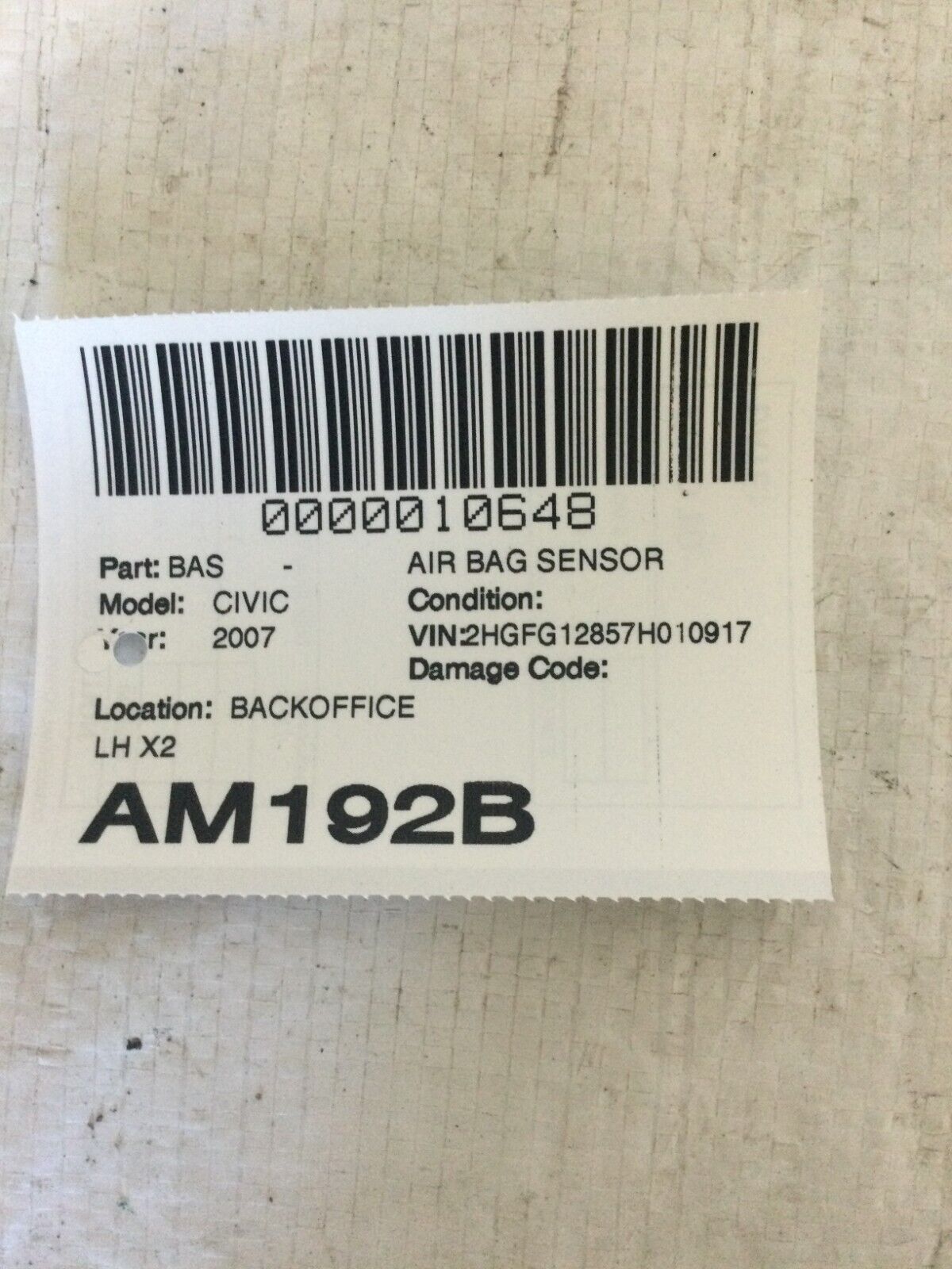 2006-2011 Honda Civic Crash Impact Sensor OEM 77970-SNA-A320-M1
