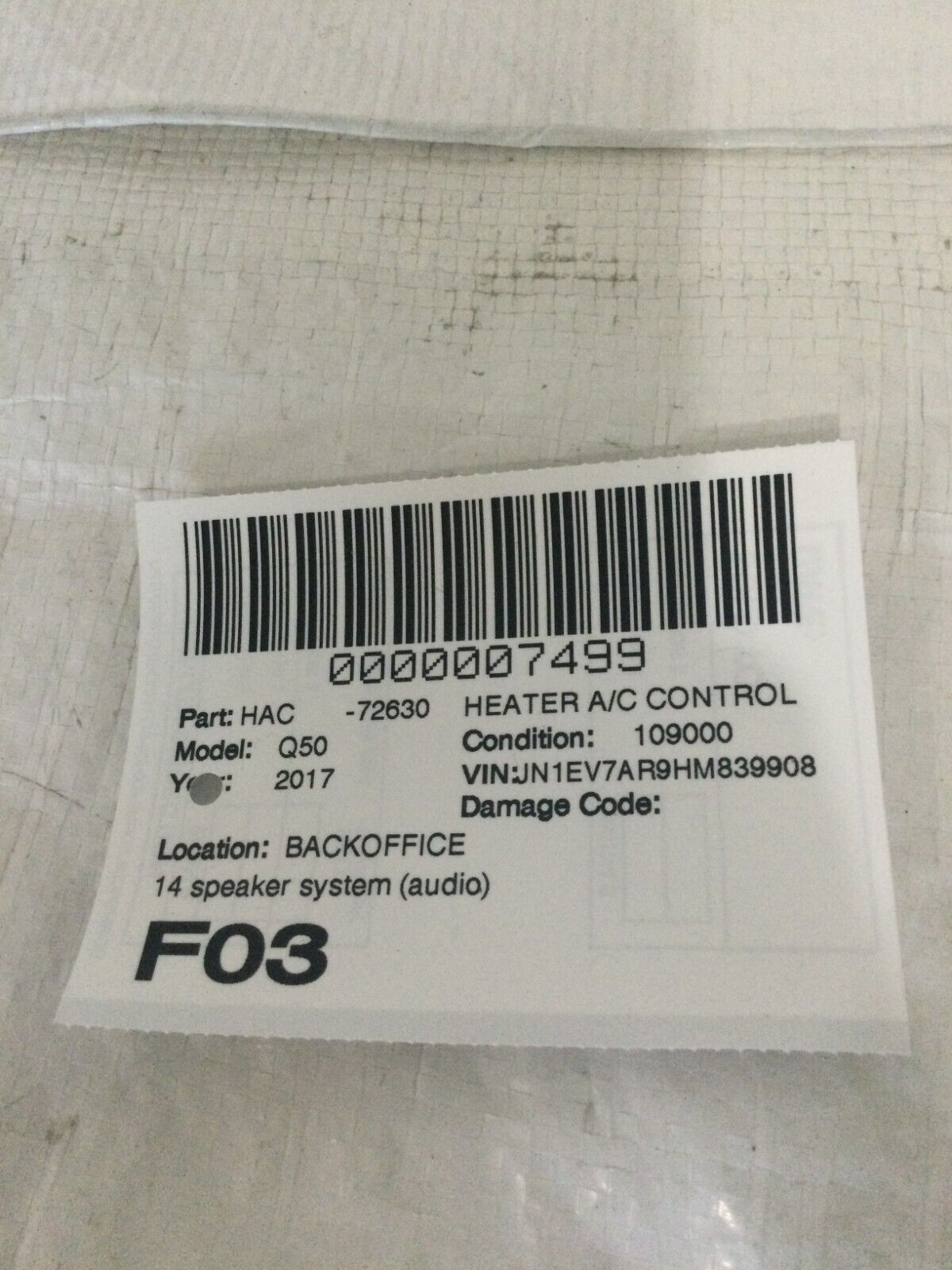 2017 Infiniti Q50 Control Unit w/Display Screen Heater A/C OEM 253914HB3B OEM