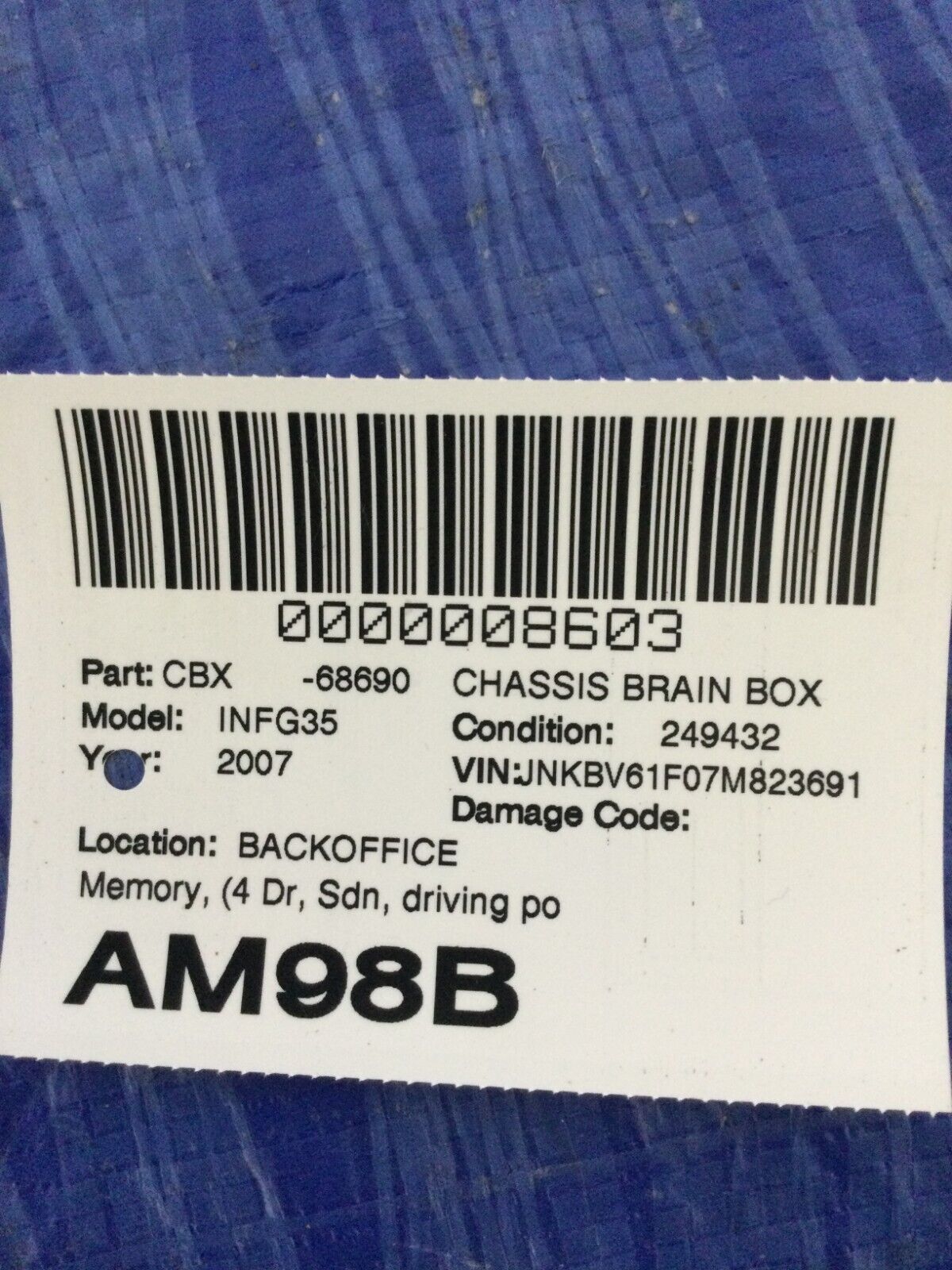 2007  Infiniti G35 Driver Seat Memory Control Module 98800JK600 OEM