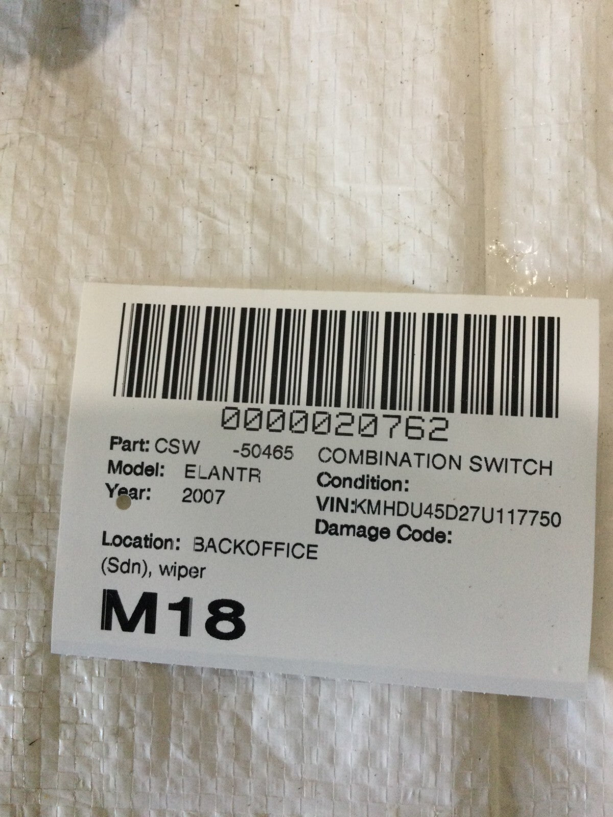 2007-2010 Hyundai Elantra Wiper Control Switch OEM
