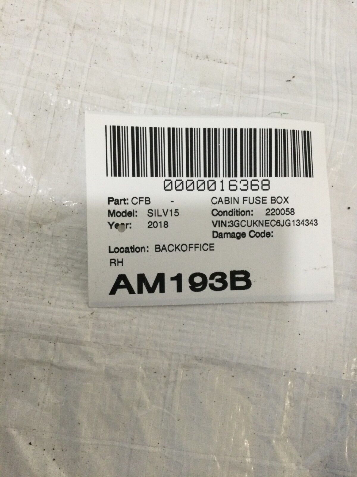 2018 Chevrolet Silverado 1500 Right  Cabin Fuse Box  23443946_02 OEM