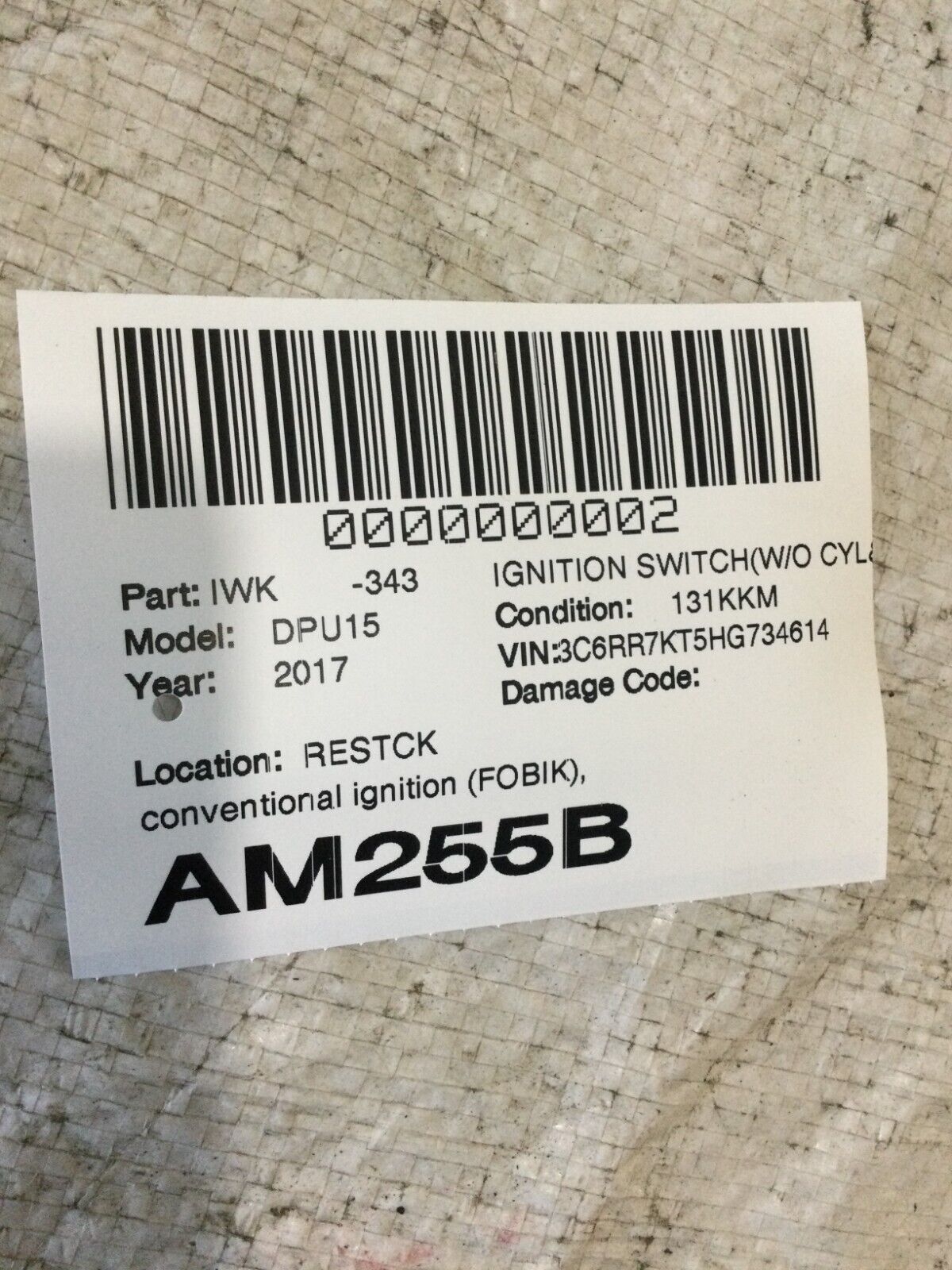 2018 Dodge Ram 1500 Igntion Node Module W/O Key 68271986AB OEM