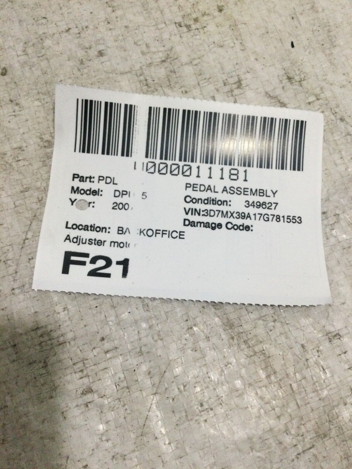 2007 Dodge Ram 3500 Pedal Adjustor Motor OEM