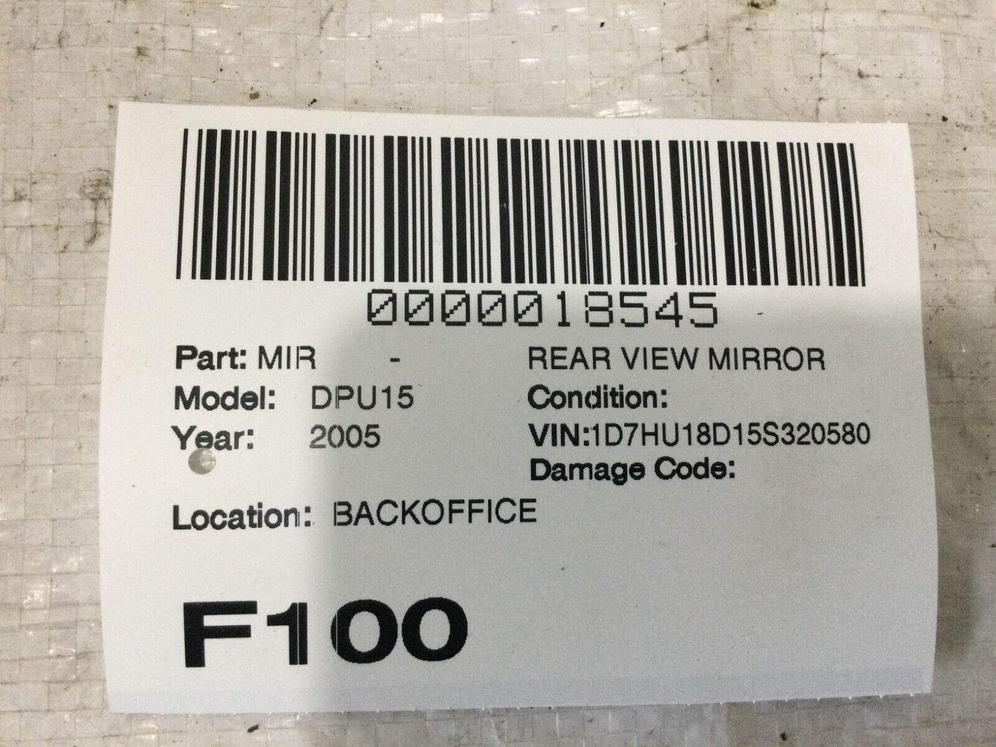 2005 Dodge Ram 1500 Auto Dim Interior Rear View Mirror OEM