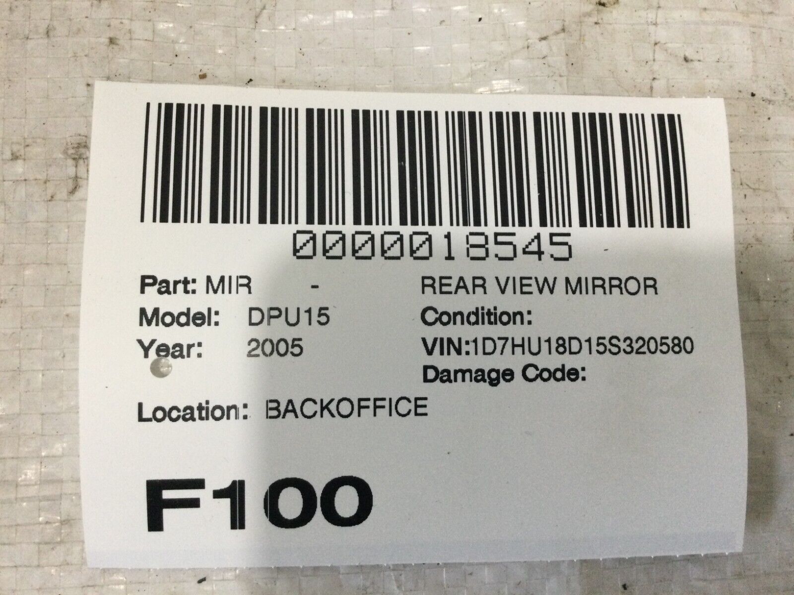 2005 Dodge Ram 1500 Auto Dim Interior Rear View Mirror OEM
