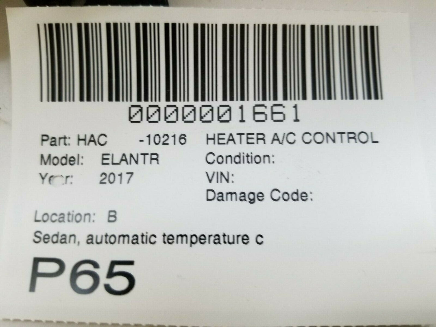 2017-2018 Hyundai Elantra Ac Heater Climate Control Unit OEM 97250F20624X