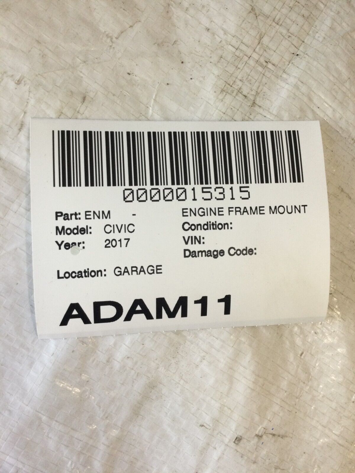 2017 Honda Civic Engine Frame Mount OEM