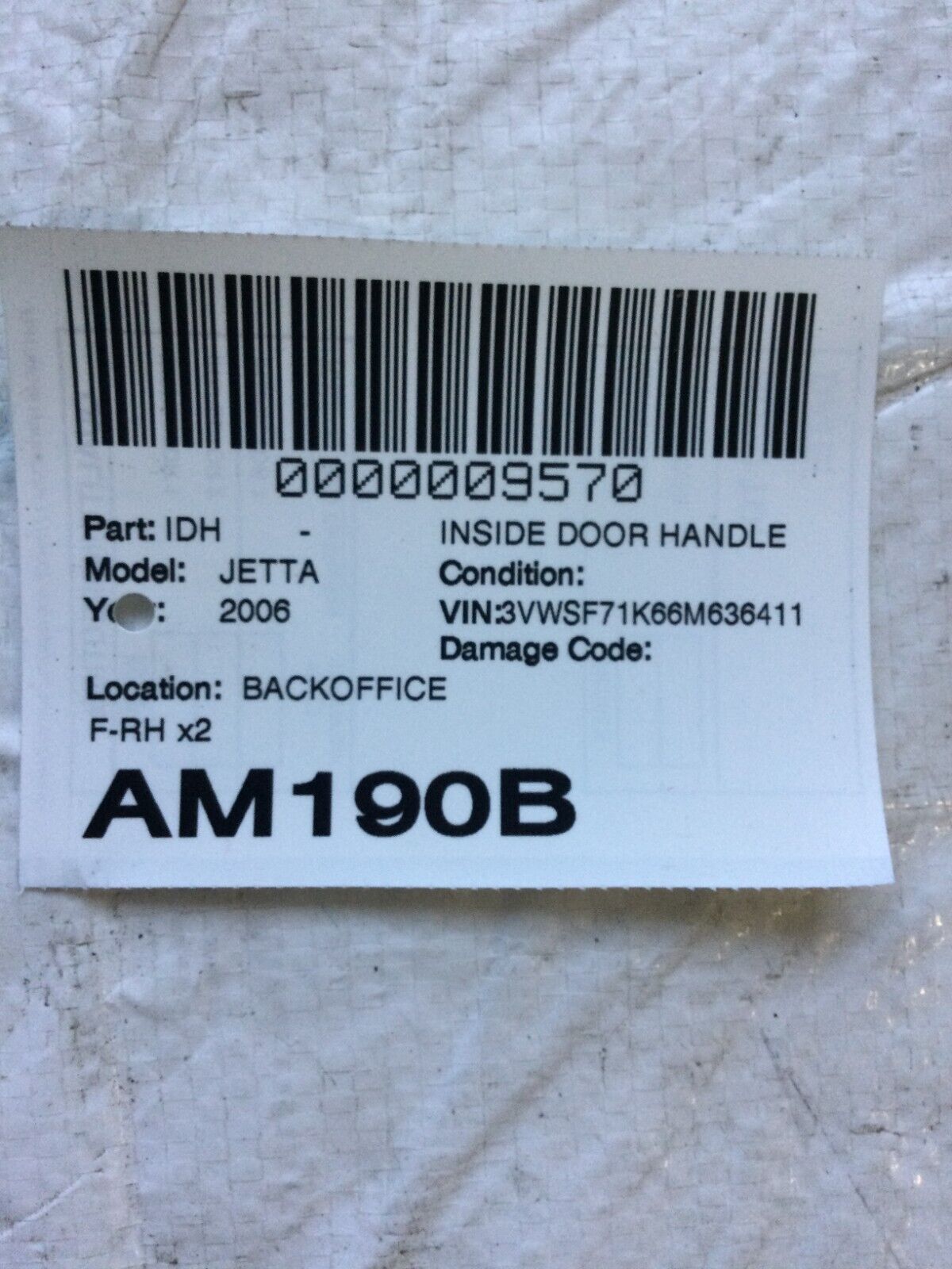 2006 Volkswagen Jetta Front Right Interior Door Handle OEM 1K2837114