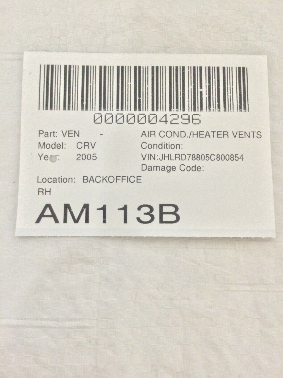 2002-2005 Honda CR-V CRV Dash Air Vent Right Passenger Side Duct OEM RH