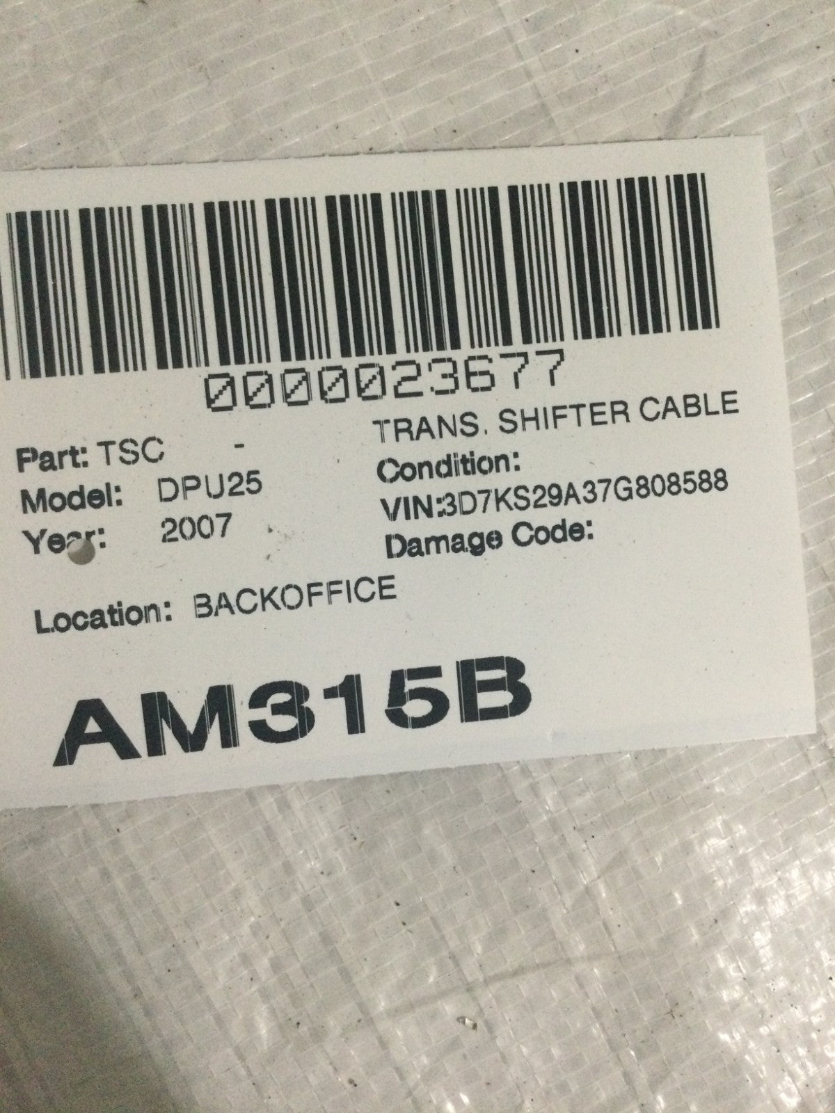 2007 Dodge Ram 2500 6.7L Transmission Shifter Cable OEM
