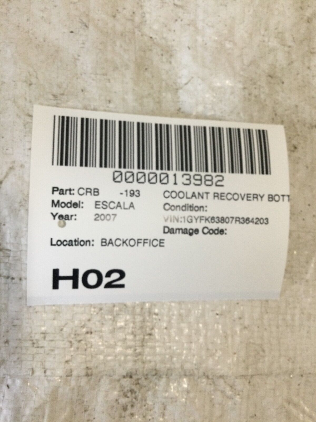 2007 Cadillac Escalade Engine Coolant Recovery Reservoir Bottle W/ Cap OEM