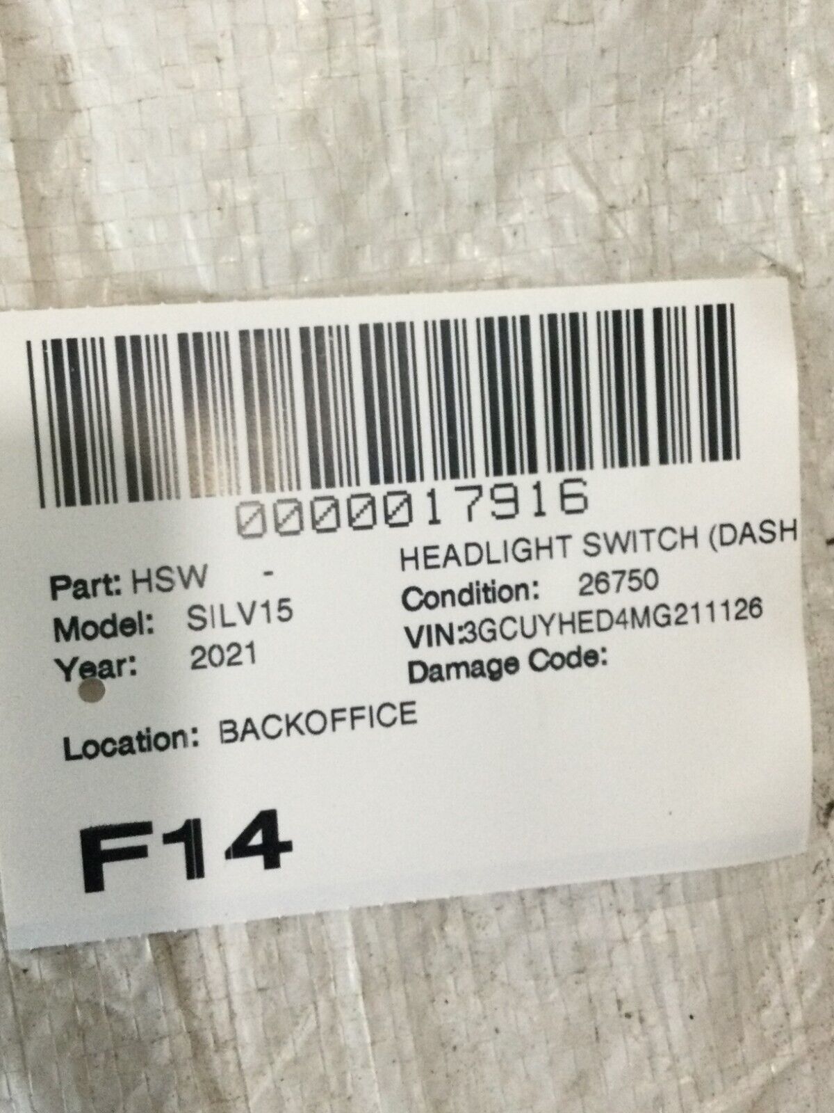2019-2023 Chevrolet Silverado 1500 Hedlight Transfer Swith W/ Trim 84266585 OEM