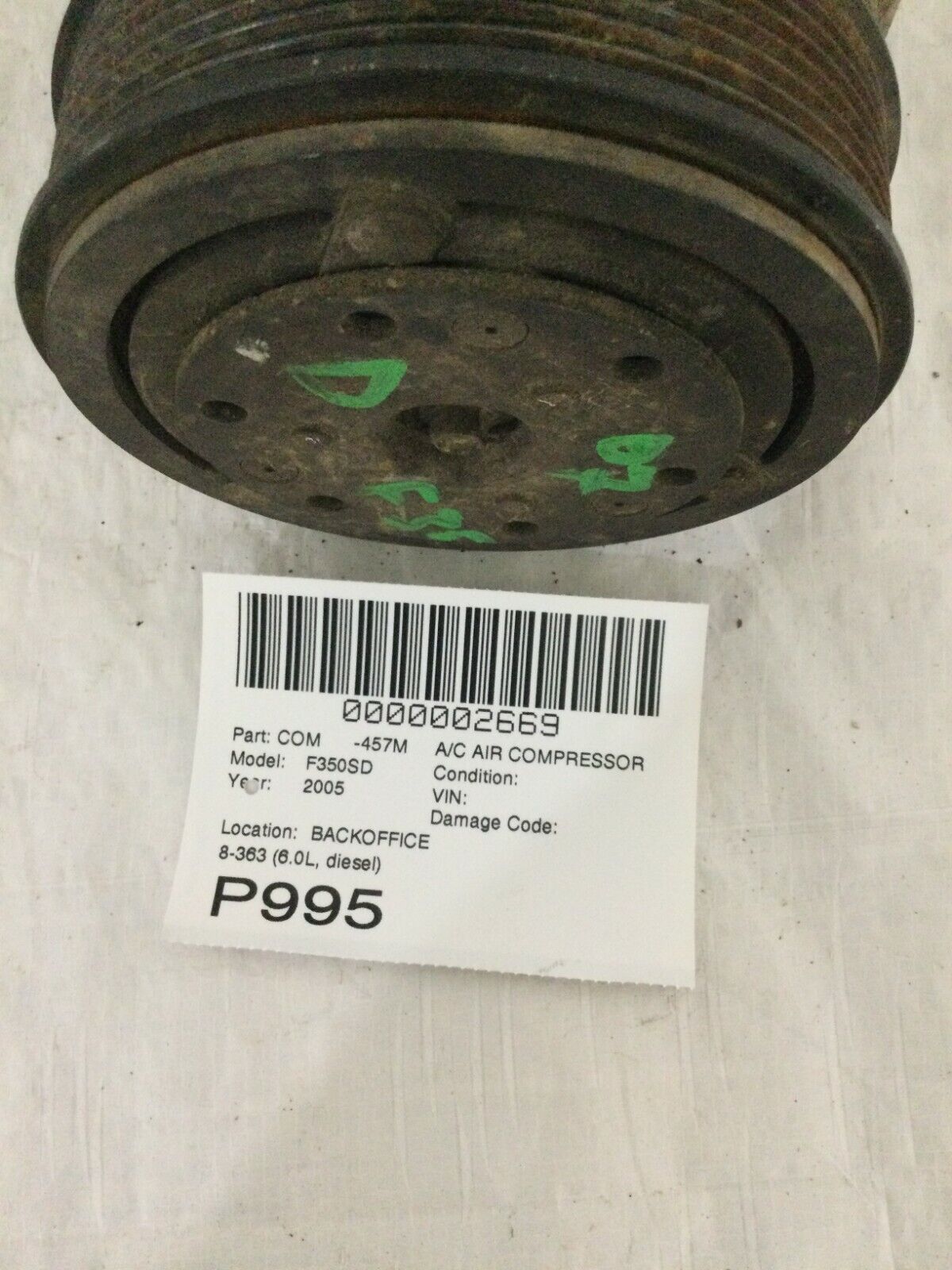 2005-2006 Ford F-350SD 6.0L A/C Compressor 6C34-19D629-AA OEM