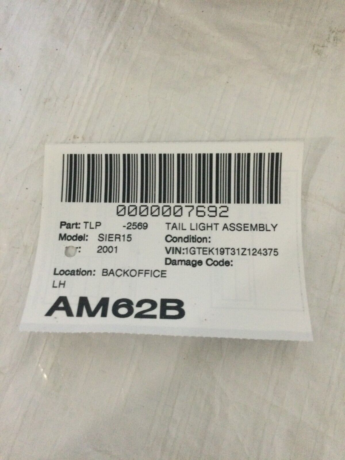 2001 GMC Sierra 1500 Tail Light Left Driver Side LH OEM