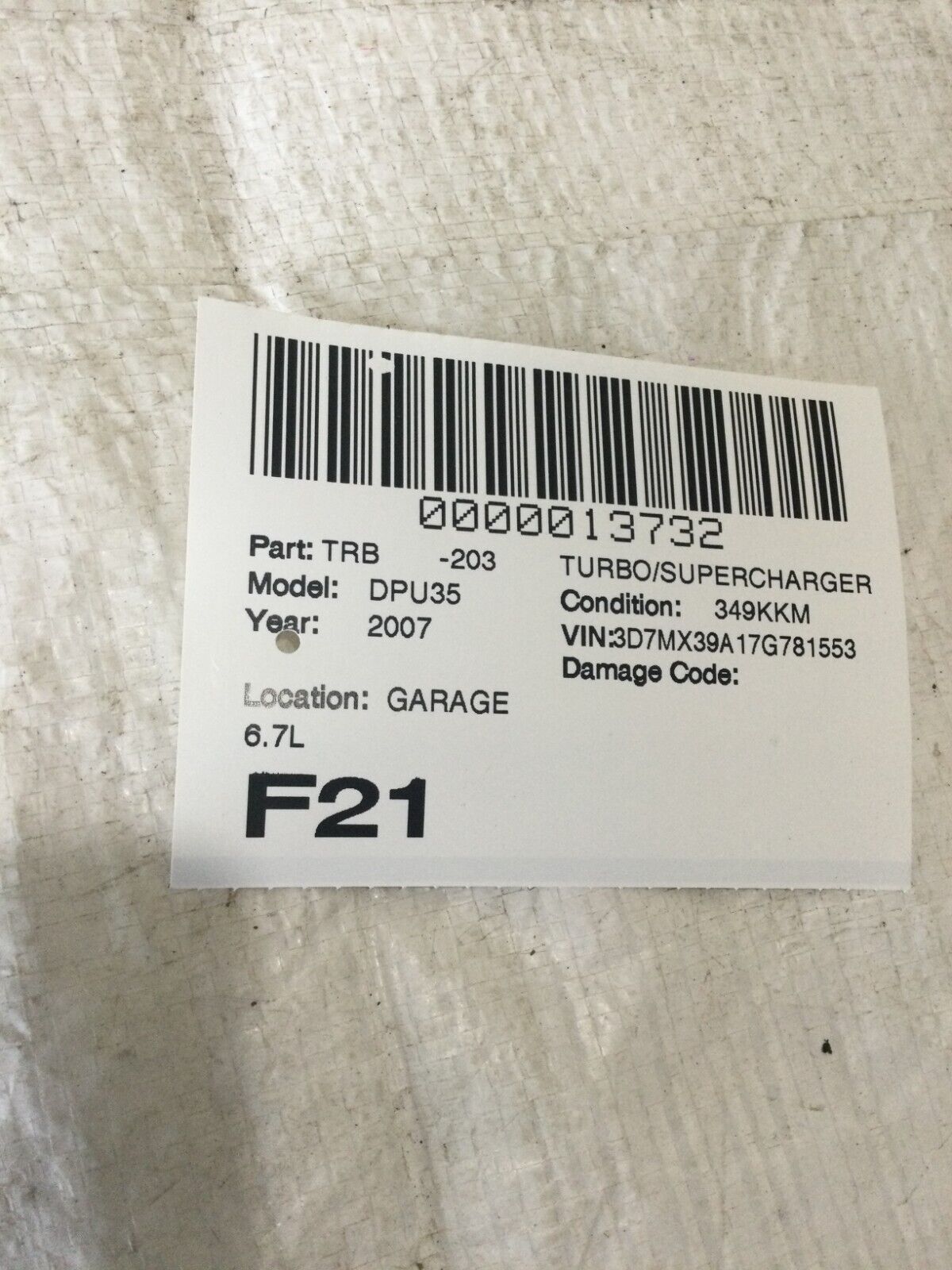 2007 Dodge Ram 3500 6.7L Diesel Turbo Supercharger OEM