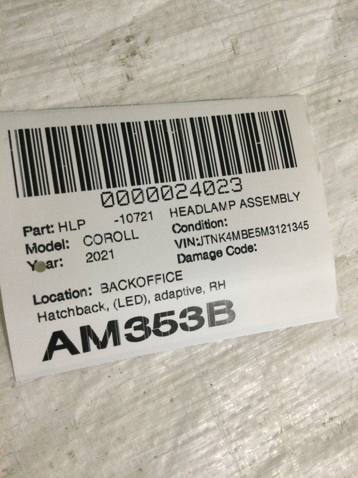 2019-2022 Toyota Corolla RH Right LED Headlight OEM A1S151-0000